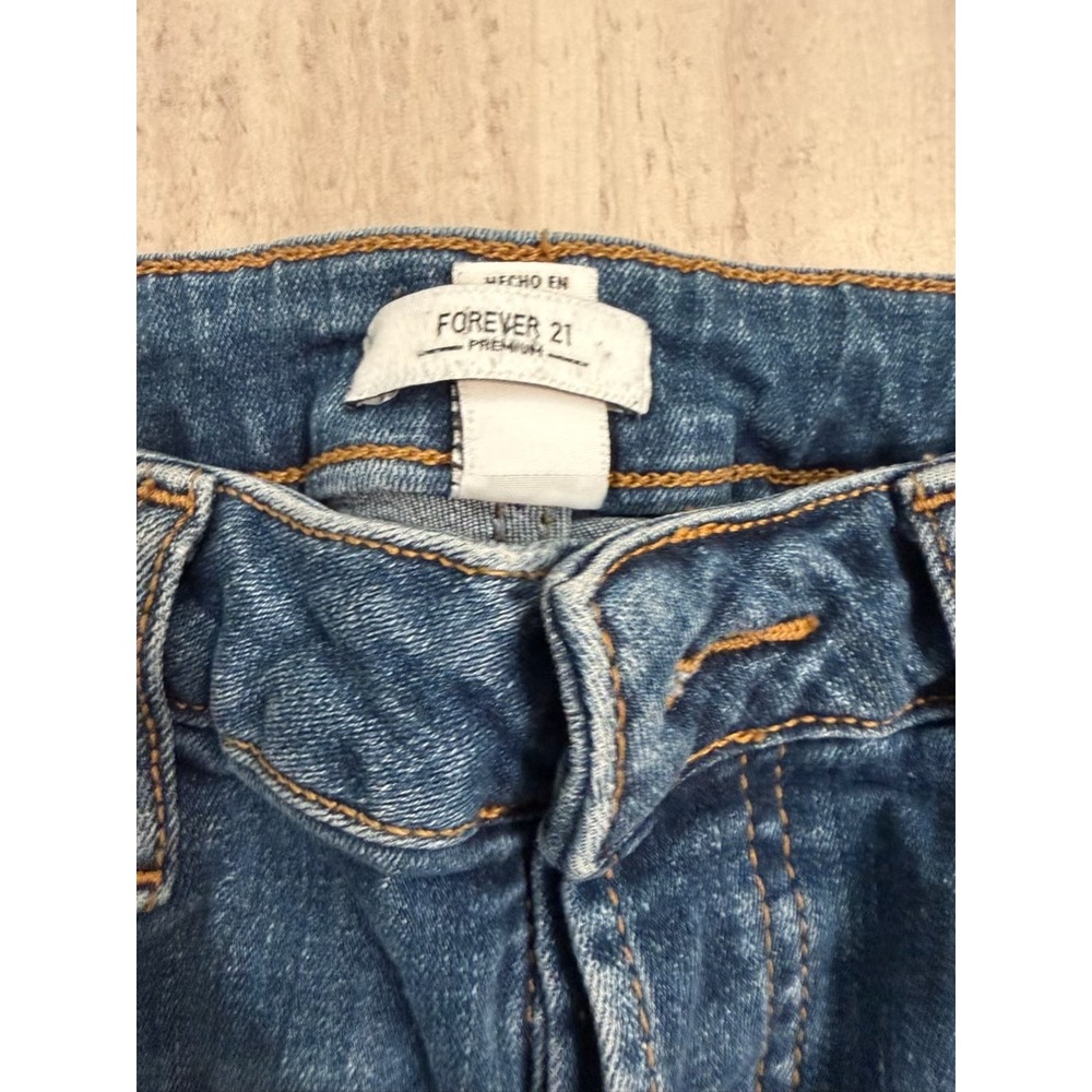 Forever 21 Premium Distressed Skinny Jeans Blue Button Fly Womens Size 28 - Picture 7 of 7